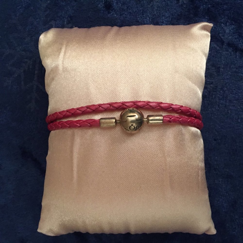 Pandora Pink Pearlized Leather Wrap Bracelet EUC